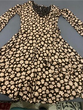 Black Floral Long Sleeve Fit-and-Flare Dress